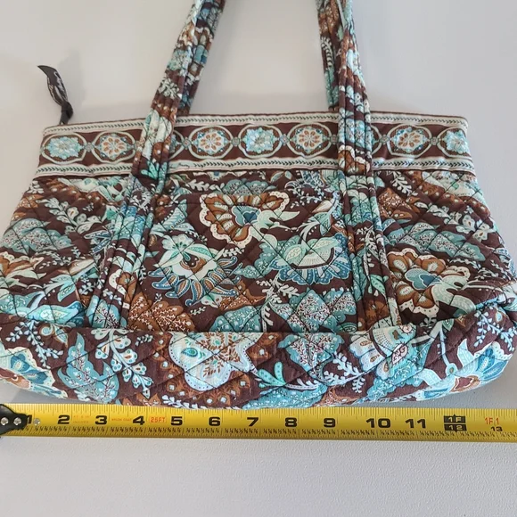 Vera Bradley Java Blue Tote Purse Shoulder Bag Brown Blue Floral 2006 Pattern - Picture 5 of 16